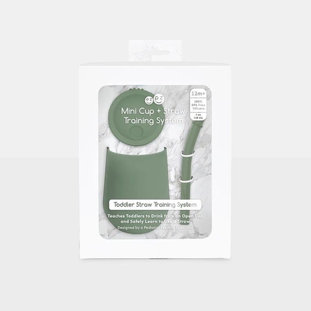EZPZ Silikonowy kubeczek ze słomką Mini Cup + Straw Training System 120 ml oliwkowy
