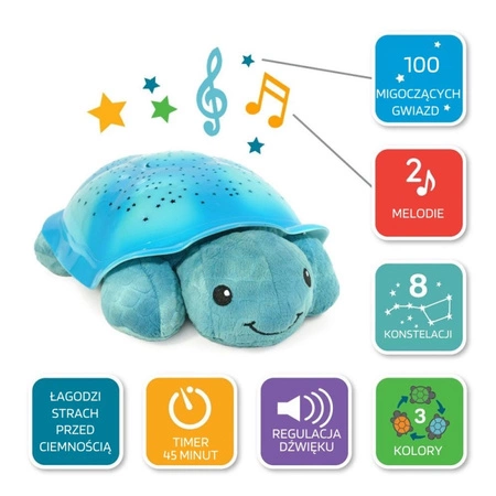 Cloud b® Twinkling Twilight Turtle™ Aqua - Lampka nocna z projekcją świetlną - Żółw niebieski