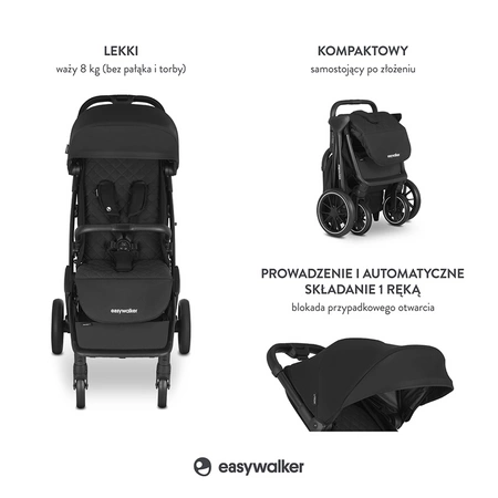 Easywalker Jackey XL Przestronny, samoskładający się wózek spacerowy z kołami XL Shadow Black