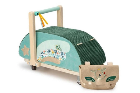 LILLIPUTIENS Drewniany jeździk 2 w 1 z miękkim siedziskiem i torebką Smok Joe 12 m+