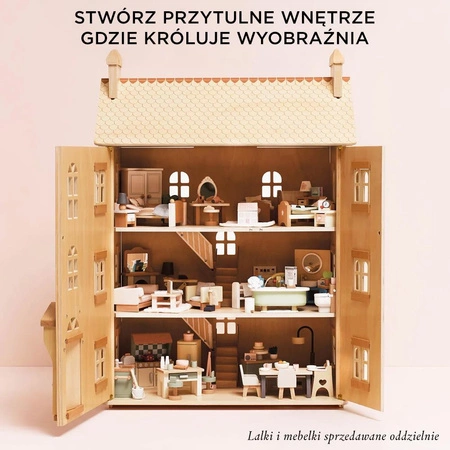 Naturalny drewniany domek dla lalek, zabawka dla dzieci, lalki, Le Toy Van