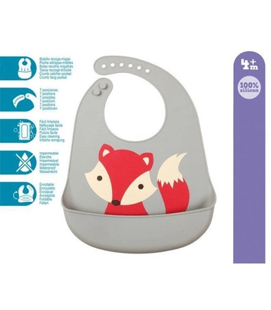 Śliniak silikonowy z kieszonką, Lisek, Kiokids