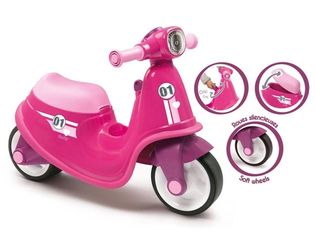 SMOBY Różowy jeździk skuter Ciche koła Pink Scooter