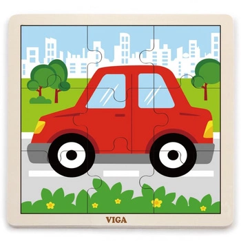 VIGA Poręczne Drewniane Puzzle Samochód  Auto 9 elementów