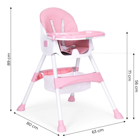 Fotelik krzesełko do karmienia dzieci tacka kosz 5 punktowe pasy różowy ECOTOYS