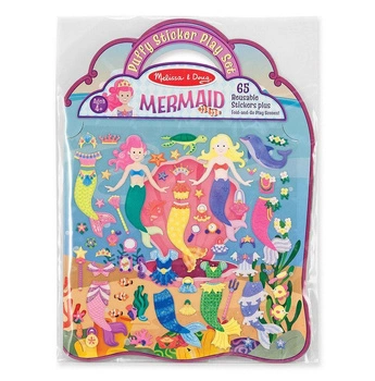 Książeczka Syrenki z naklejkami wielokrotnego użytku 19426-Melissa & Doug, naklejki