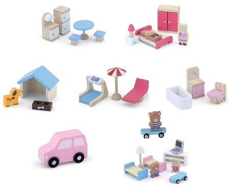 VIGA Drewniany domek dla lalek 4 figurki mebelki