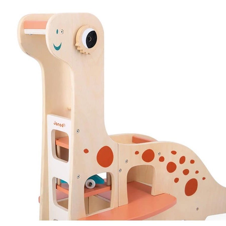 Drewniany garaż piętrowy z windą i 6 akcesoriami Dinozaury 2+, Janod