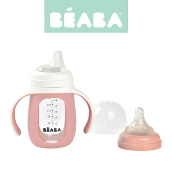 Beaba Szklana butelka treningowa w silikonowej osłonce 2w1 210 ml Old pink