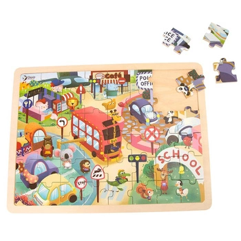 CLASSIC WORLD Drewniane Puzzle Miasto Zwierząt 48 el.