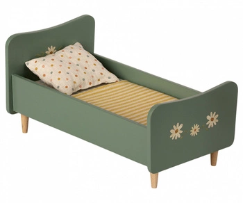 MAILEG Drewniane łóżko mini miętowe, Wooden bed, Mini - Mint blue