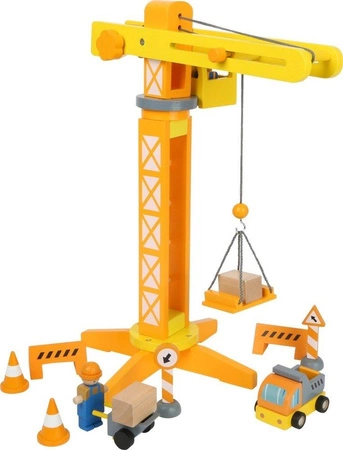 Drewniany zestaw z dźwigiem Jurkiem 12007-Small Foot, zabawki drewniane