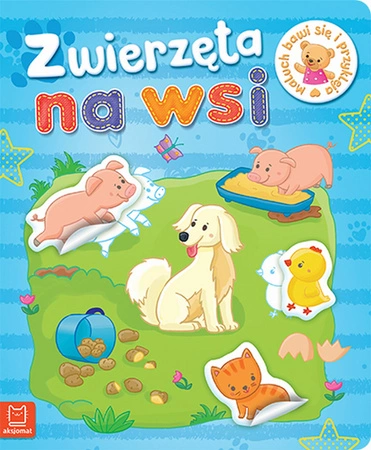 Zwierzęta na wsi maluch bawi się i przykleja