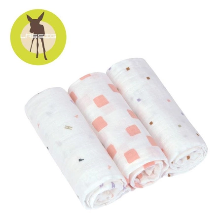 Lassig Muślinowy otulacz kocyk z bawełny organicznej 60x60cm zestaw 3 szt. Happy Fruits peach
