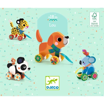 Drewniana zabawka do ciągnięcia Pies Lou DJ06258