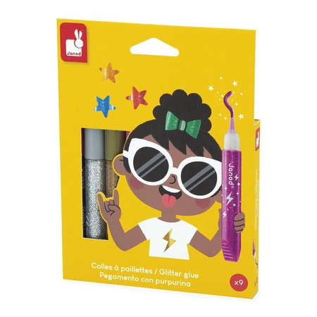 Janod Klej z brokatem w tubkach 9 kolorów 3+