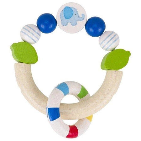 Drewniana grzechotka gryzak dla niemowląt Niebieski słonik na piłce, 764440-Heimess