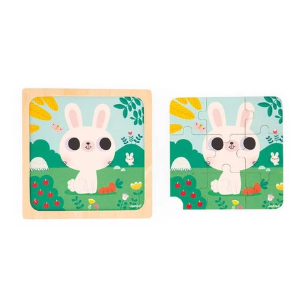 Zestaw 3 drewnianych puzzli 3x 9 elementów, 18 m+, Janod