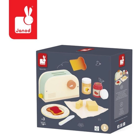 Janod Drewniany zestaw śniadaniowy z tosterem i 12 akcesoriami Shiny Grandma 3+