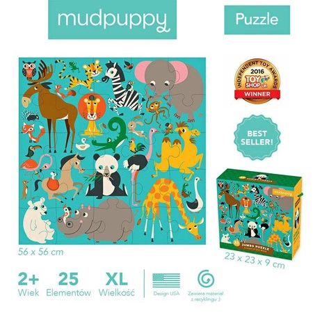 Mudpuppy Puzzle podłogowe Jumbo Zwierzęta Świata 25 elementów 2+
