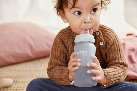 Szklany bidon ze słomką 240 ml, szary, Everyday Baby