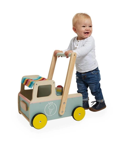 Drewniany pchacz Furgonetka z lodami 12m+, Janod