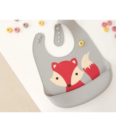 Śliniak silikonowy z kieszonką, Lisek, Kiokids