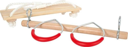 Drewniana huśtawka deska, drążek i koła gimnastyczne 3w1 11908-Small Foot, zabawy w plenerze