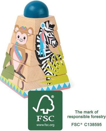 Obracane drewniane klocki Dzikie zwierzęta, 11090- Small foot, układanki dla dzieci