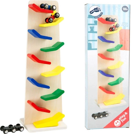Zjeżdżalnia i samochody drewniane, Wyścigi, small foot design - zabawki dla chłopców