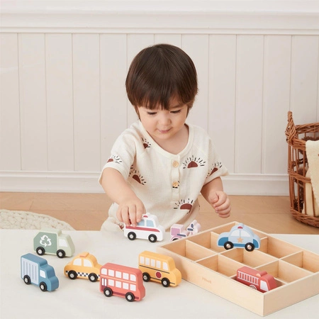 VIGA Drewniany Zestaw Kolorowych Pojazdów Miejskich 9szt.