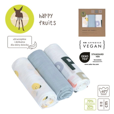 Lassig Bambusowy otulacz kocyk 80x80cm zestaw 3 szt. Happy Fruits Lemon