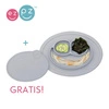 EZPZ Silikonowy talerzyk z podkładką mały 2w1 Mini Mat + pokrywka GRATIS pastelowa szarość