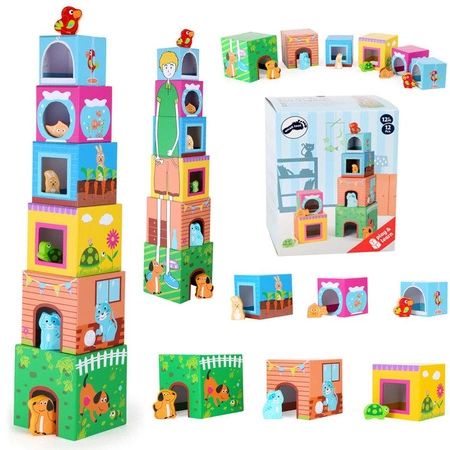 Pudełkowa wieża Domki dla zwierząt 10044- Small Foot, układanka dla dzieci