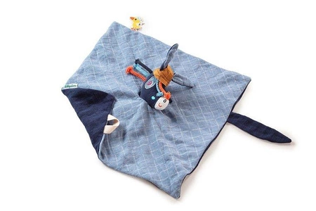 LILLIPUTIENS Muślinowy komforter z mini-pacynką na palec Osiołek Ignace 0 m+