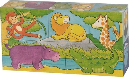 Drewniane klocki z obrazkami Afryka czy Arktyka 57688-Goki, układanki dla dzieci
