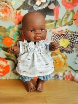 BLUZECZKA WĄSIKI + JEANSOWE SPODENKI, DLA LALKI 21CM