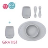 EZPZ Komplet pierwszych naczyń silikonowych First Foods Set pastelowa szarość + kubeczek Tiny Cup GRATIS pastelowa szarość