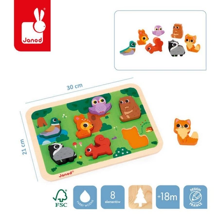 Puzzle drewniane 3D Las 7 el.,18 m+, Janod