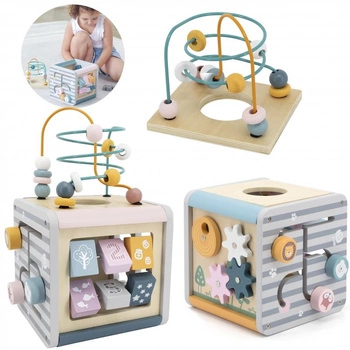 Viga PolarB Activity Box Drewniane Edukacyjne Centrum Gier 5w1 kostka