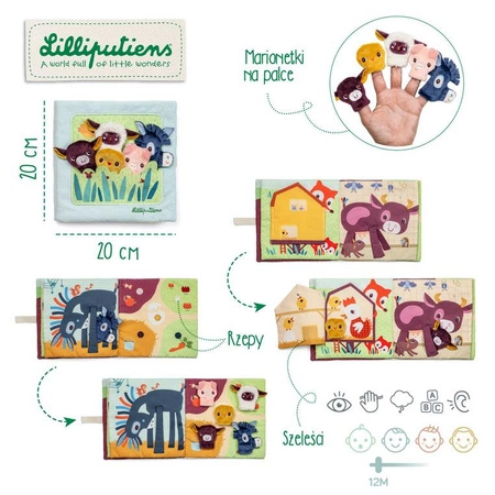 Lilliputiens Książeczka aktywizująca z mini-pacynkami Farma 12 m+