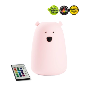 Miś Duży Lampka Silikonowa z Pilotem Różowa