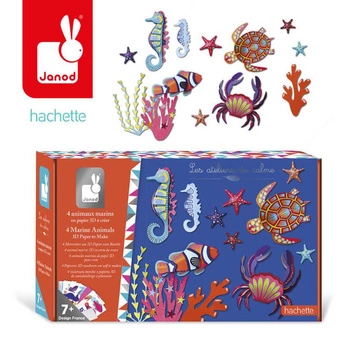Zestaw kreatywny 4 zwierzęta morskie z papieru 3D 7+, Janod