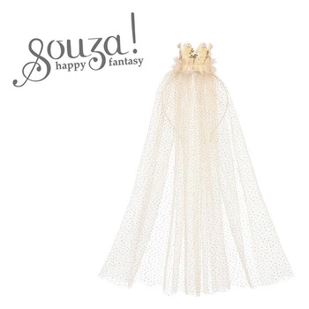 Souza! Opaska tiara z tiulowym welonem i złotą mini-koroną Chava