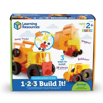 Pojazdy, Zestaw konstrukcyjny, Spychacz, Koparka, Wywrotka, 1-2-3 Build It!
