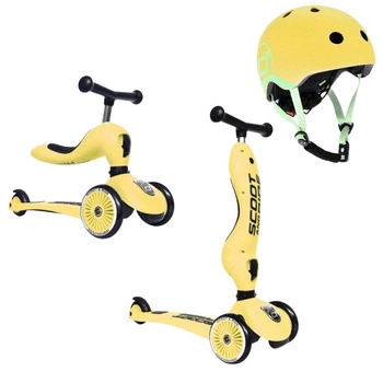 Zestaw SCOOTANDRIDE Highwaykick 1 2w1 Jeździk i hulajnoga 1-5 lat Lemon + Kask XXS Lemon