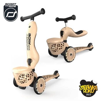 SCOOTANDRIDE Highwaykick 1 Lifestyle 2w1 Jeździk i hulajnoga z zamykanym schowkiem 1-5 lat Leopard