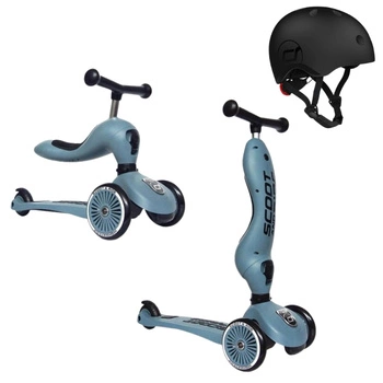 Zestaw SCOOTANDRIDE Highwaykick 1 2w1 Jeździk i hulajnoga 1-5 lat Steel + Kask XXS BLACK