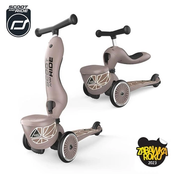 SCOOTANDRIDE Highwaykick 1 Lifestyle 2w1 Jeździk i hulajnoga z zamykanym schowkiem 1-5 lat Brown Lines