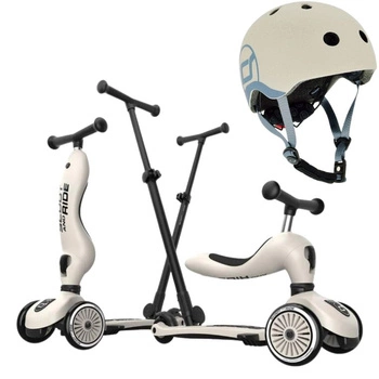 Zestaw SCOOTANDRIDE Highwaykick 1 Push and Go 2w1 Jeździk i hulajnoga z rączką do prowadzenia 1-5 lat Ash + KASK XXS